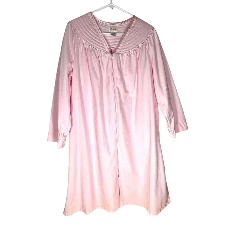 Barbizon Maxi Nightgown Size XL‎ Womans Pink Long Sleeve Zipper Vintage NWT